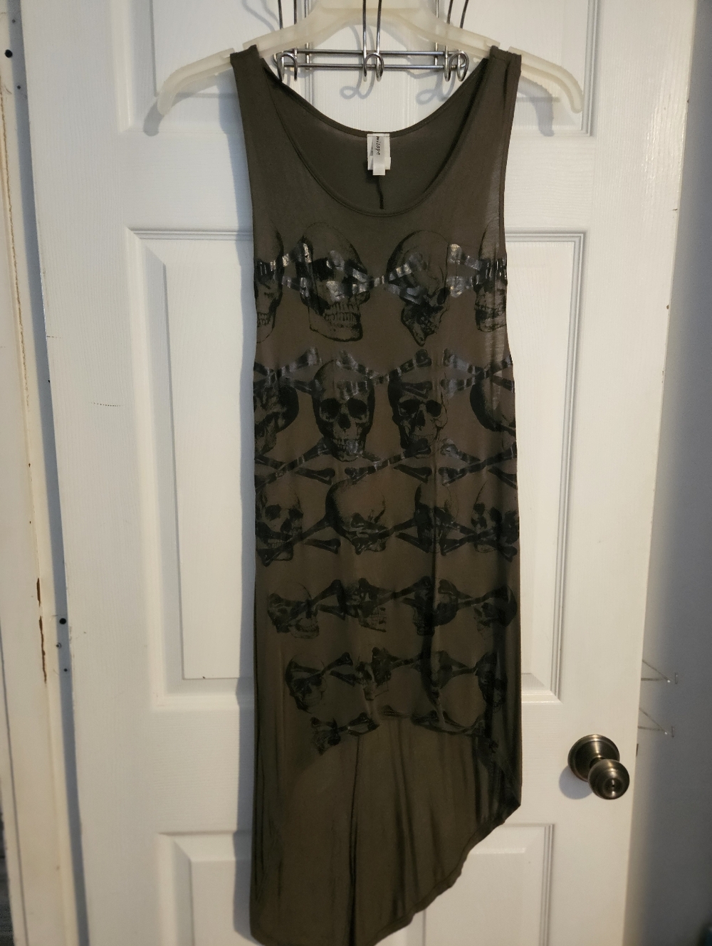 Woman's skull tank dress Dark olive with black skulls size S